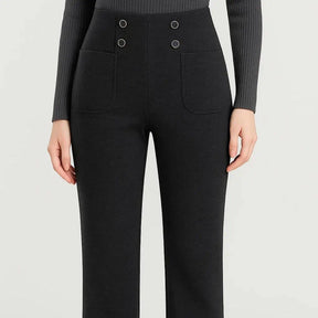 [Leve 3, Pague Só 2] Calça Solena Feminina em Algodão, Poliéster e Viscose de Cintura Alta com Botões Frontais